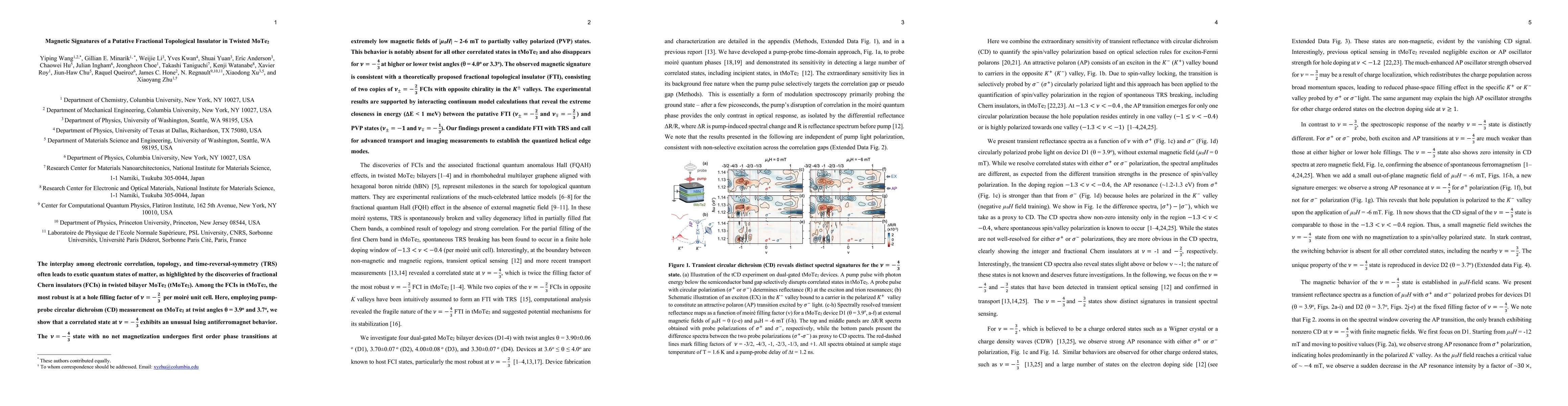 Thumbnail for Magnetic Signatures of a Putative Fractional Topological Insulator in Twisted MoTe2