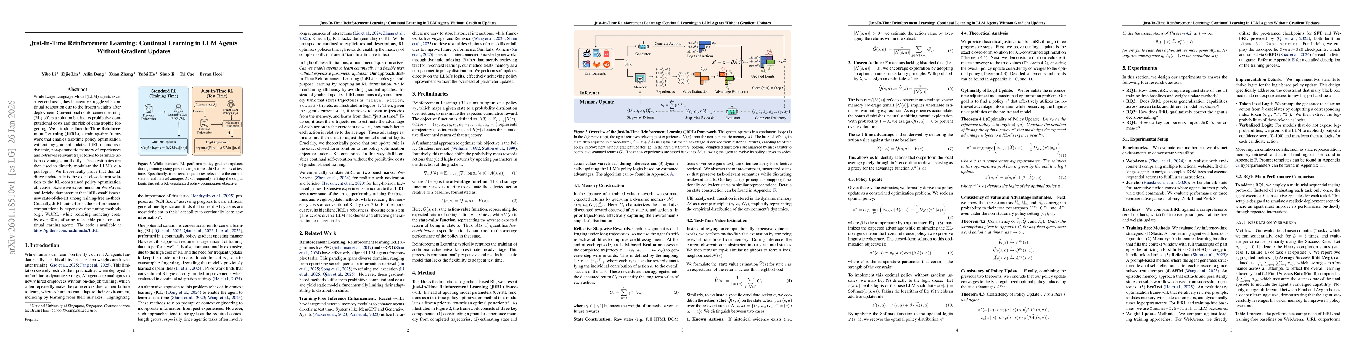 Thumbnail for Just-In-Time Reinforcement Learning: Continual Learning in LLM Agents Without Gradient Updates
