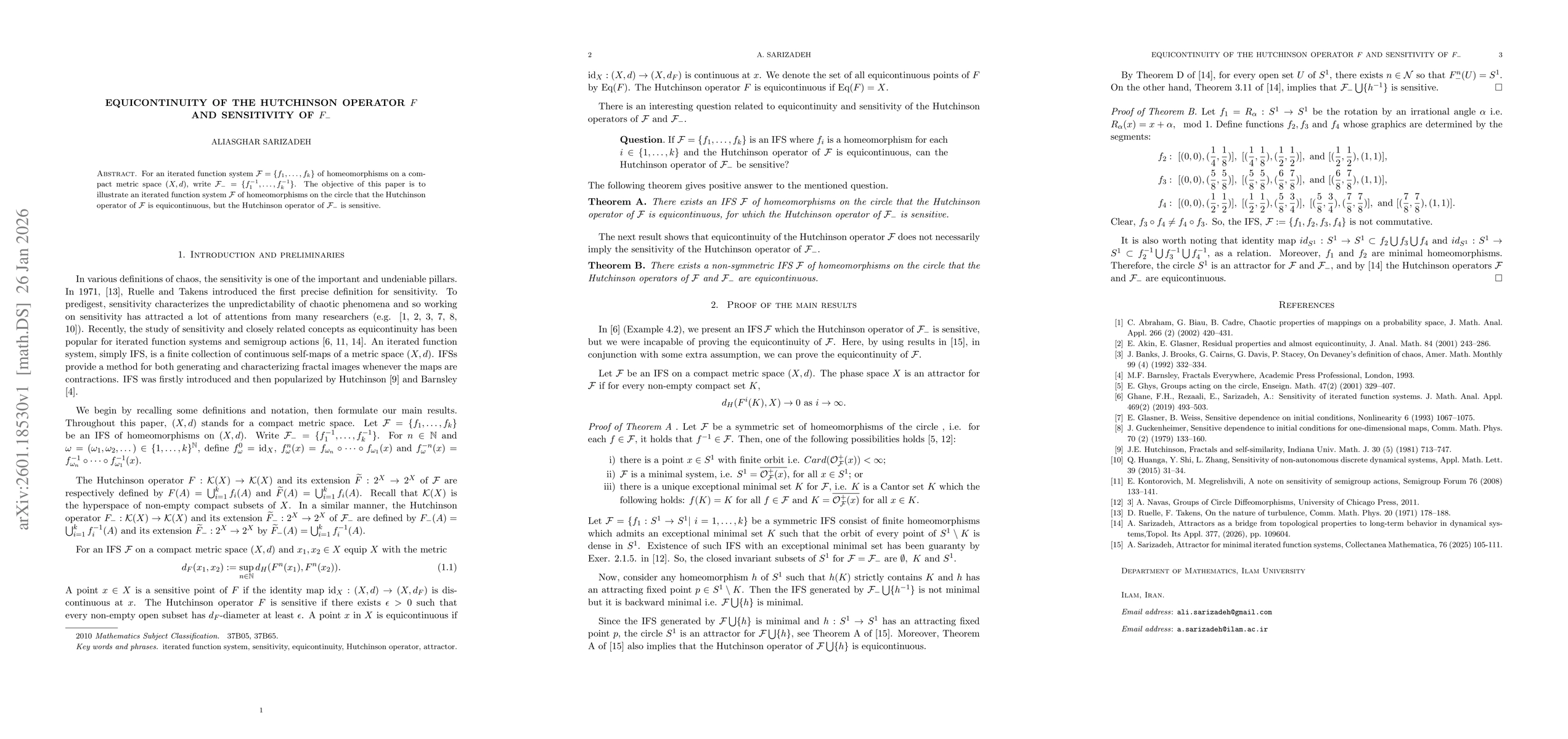 Thumbnail for Equicontinuity of the Hutchinson operator $F$ and sensitivity of $F_-$