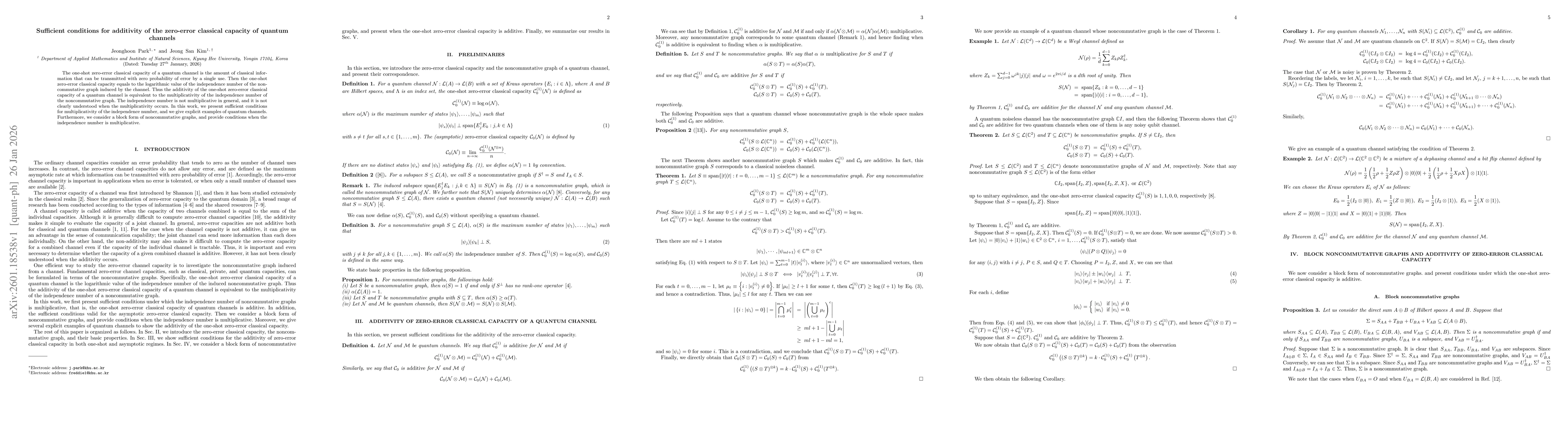 Thumbnail for Sufficient conditions for additivity of the zero-error classical capacity of quantum channels