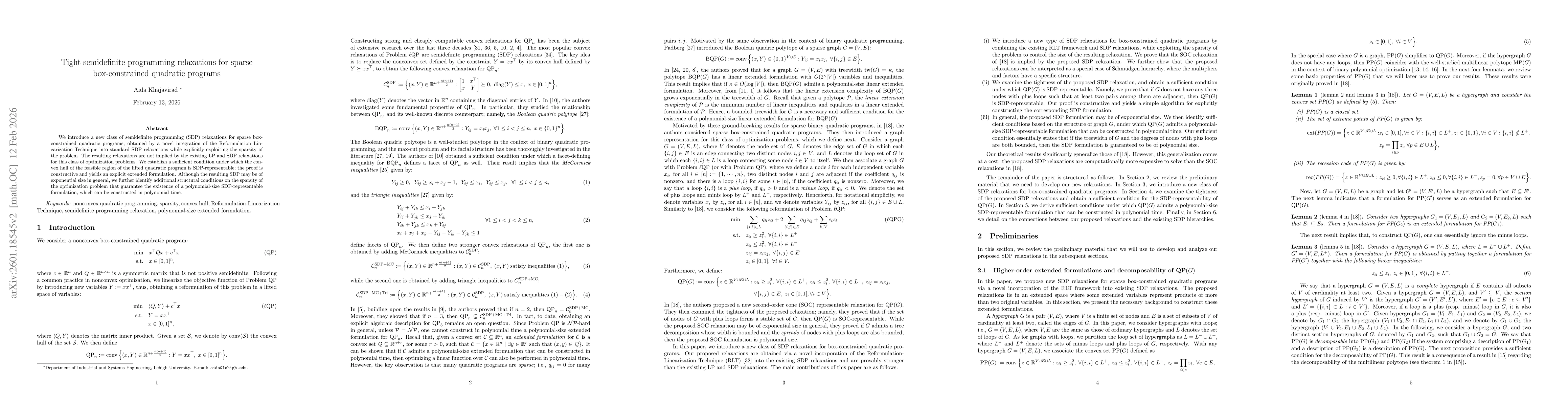Thumbnail for Tight semidefinite programming relaxations for sparse box-constrained quadratic programs