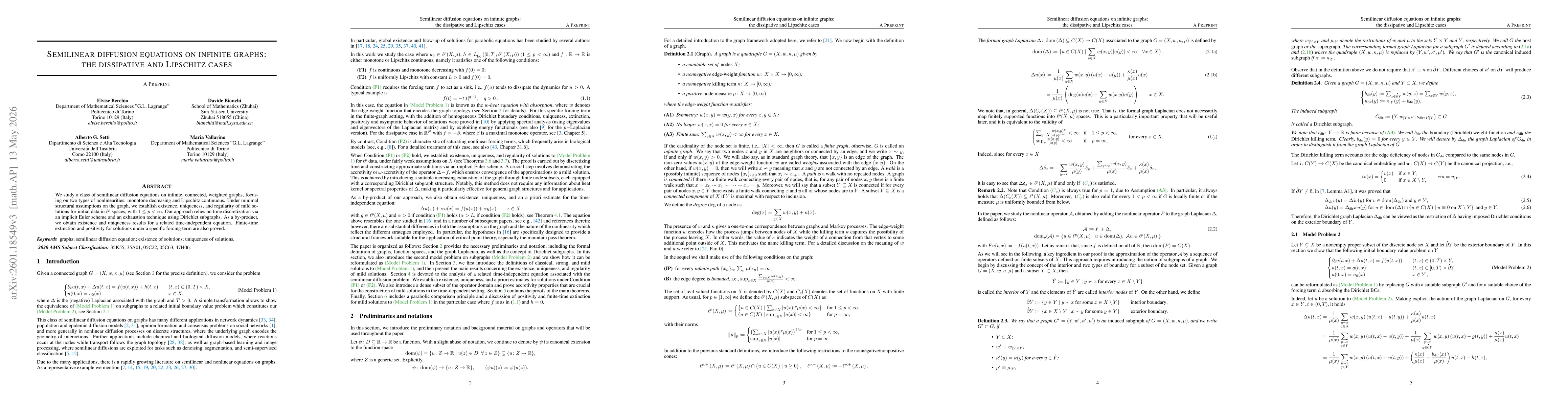 Thumbnail for Semilinear Diffusion Equations on Infinite Graphs: The Dissipative and Lipschitz Cases