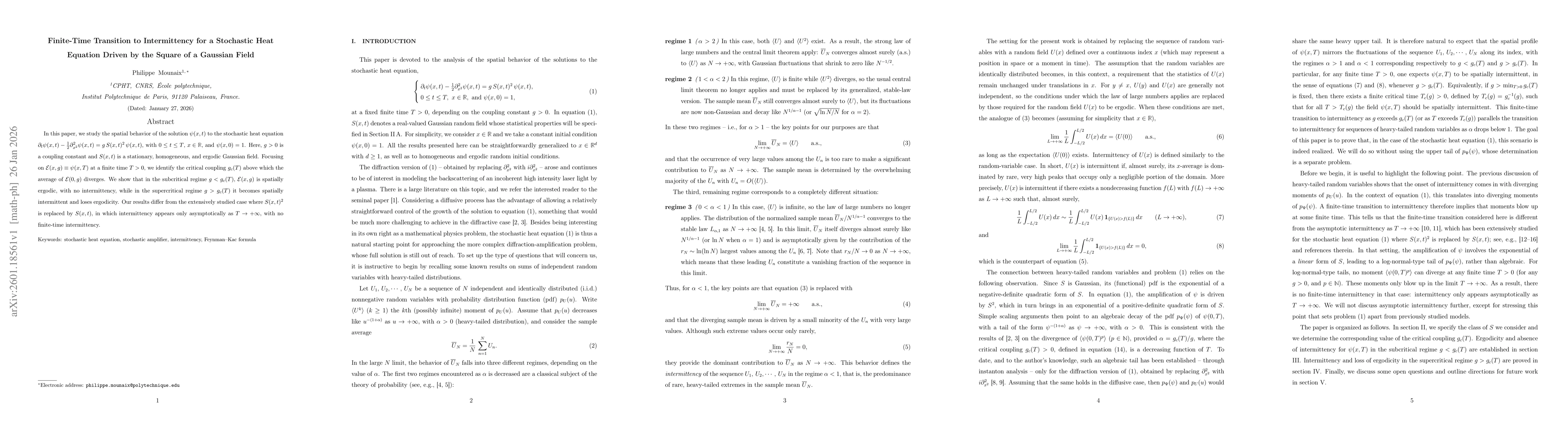 Thumbnail for Finite-Time Transition to Intermittency for a Stochastic Heat Equation Driven by the Square of a Gaussian Field