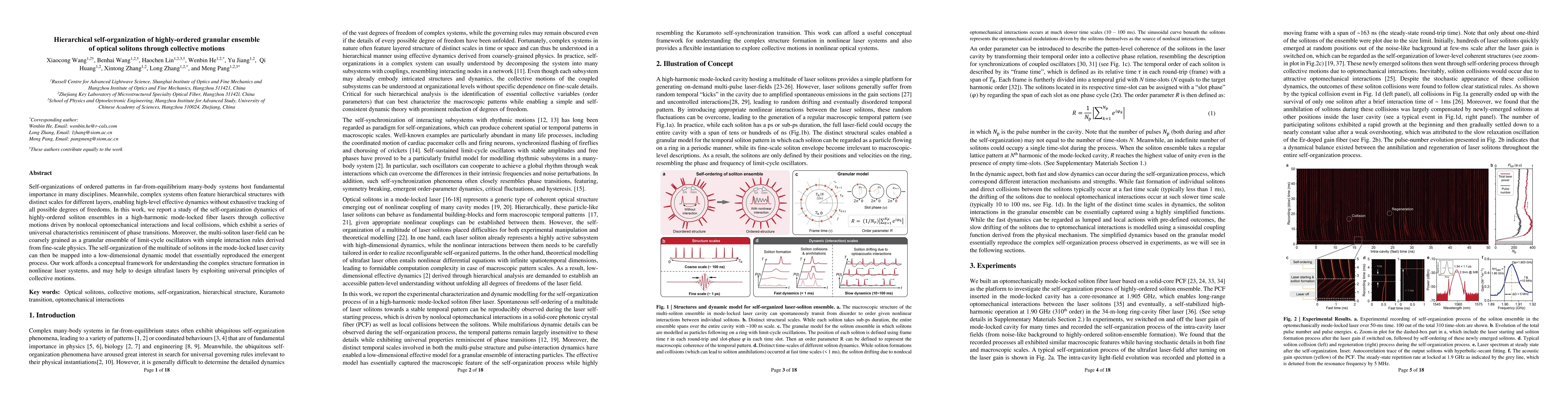 Thumbnail for Hierarchical self-organization of highly-ordered granular ensemble of optical solitons through collective motions