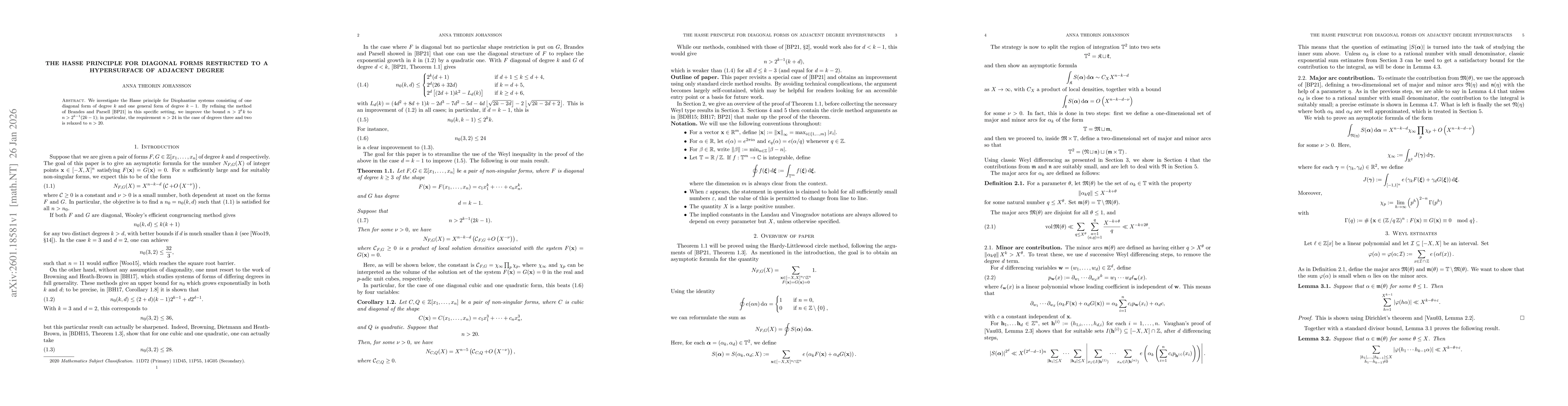 Thumbnail for The Hasse principle for diagonal forms restricted to a hypersurface of adjacent degree