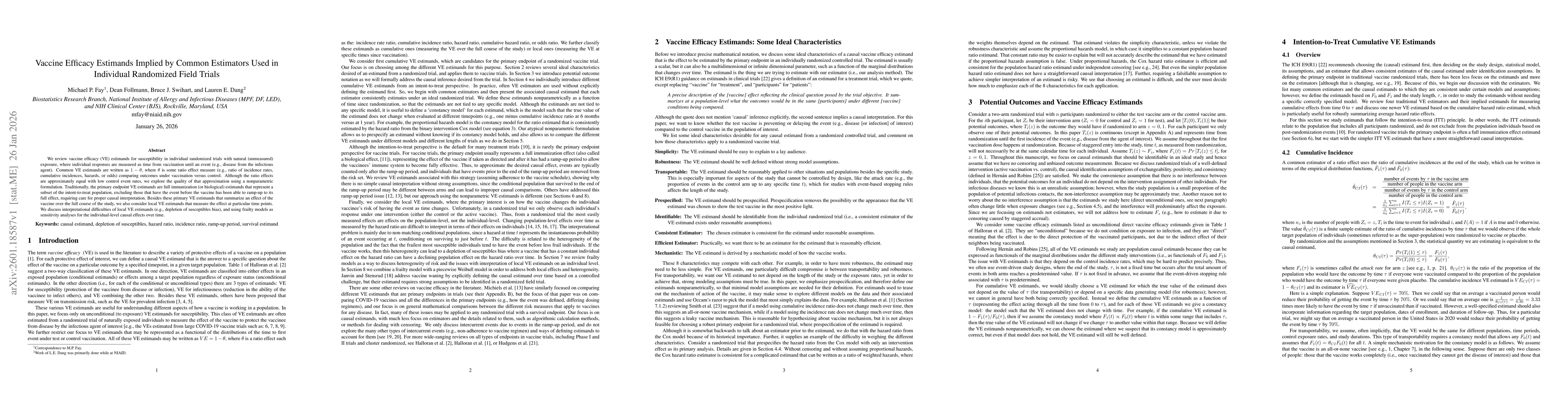 Thumbnail for Vaccine Efficacy Estimands Implied by Common Estimators Used in Individual Randomized Field Trials