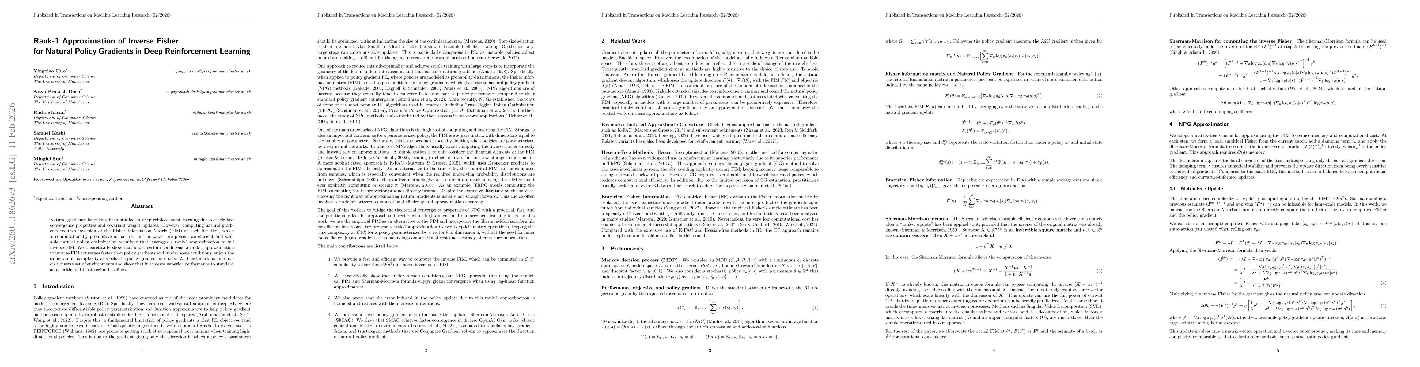 Thumbnail for Rank-1 Approximation of Inverse Fisher for Natural Policy Gradients in Deep Reinforcement Learning