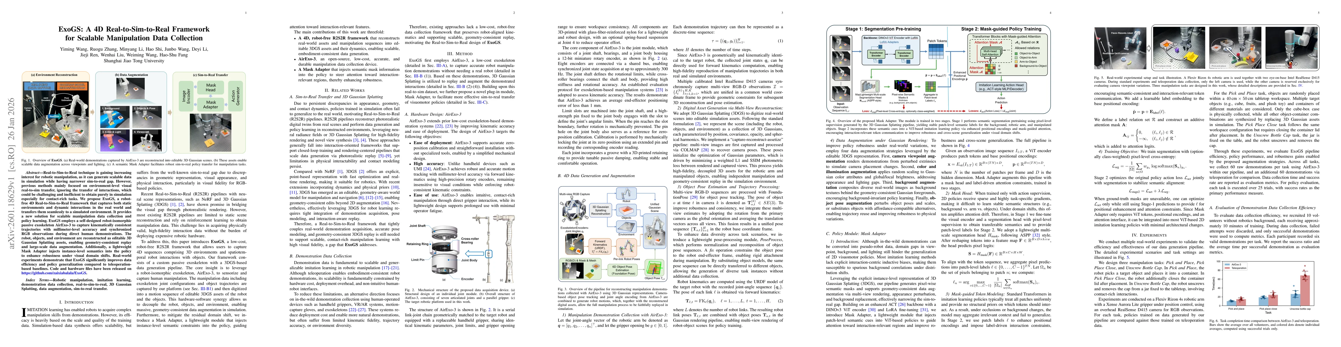 Thumbnail for ExoGS: A 4D Real-to-Sim-to-Real Framework for Scalable Manipulation Data Collection