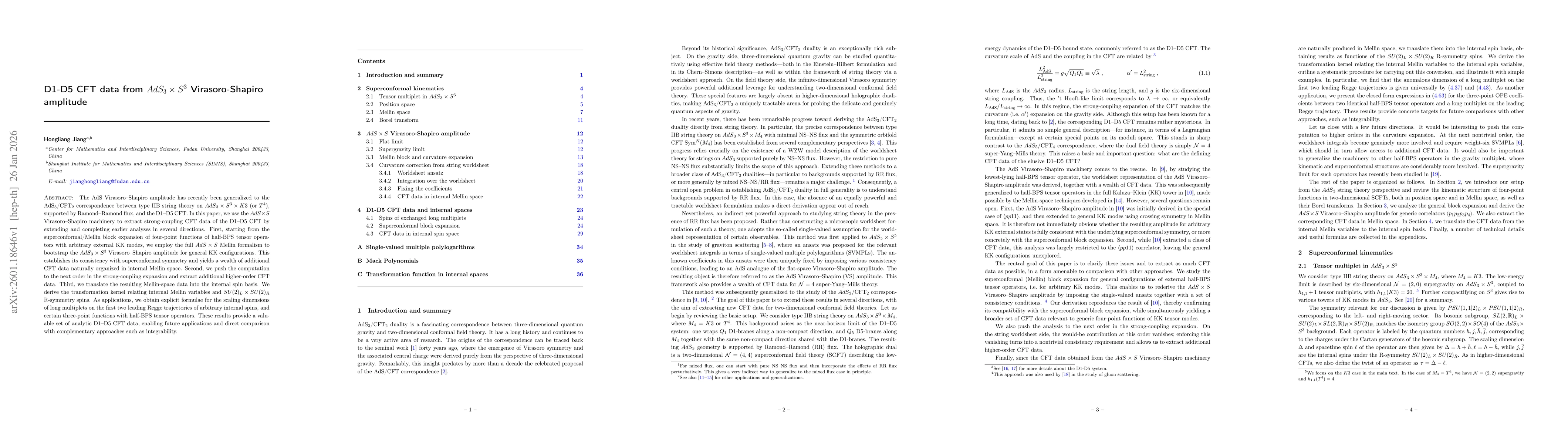Thumbnail for D1-D5 CFT data from $AdS_3 \times S^3$ Virasoro-Shapiro amplitude