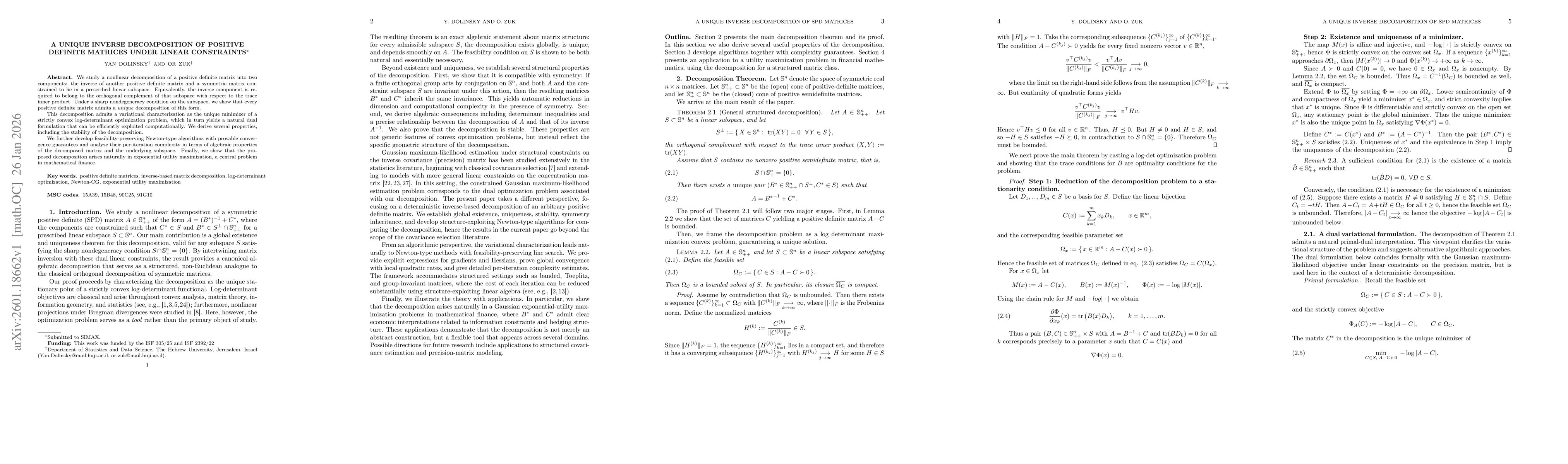 Thumbnail for A Unique Inverse Decomposition of Positive Definite Matrices under Linear Constraints