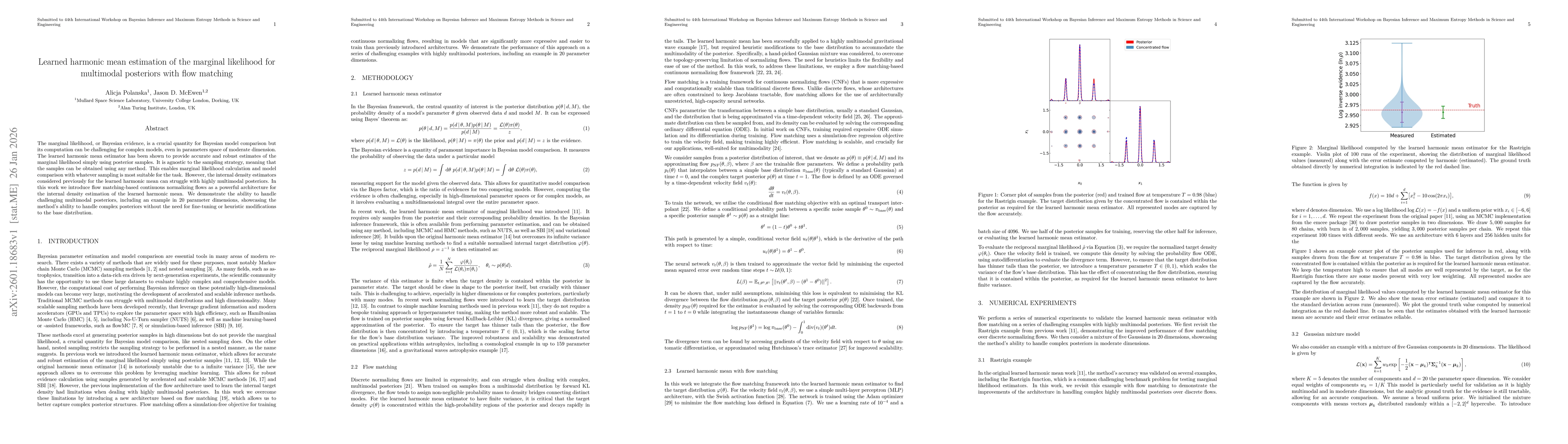 Thumbnail for Learned harmonic mean estimation of the marginal likelihood for multimodal posteriors with flow matching