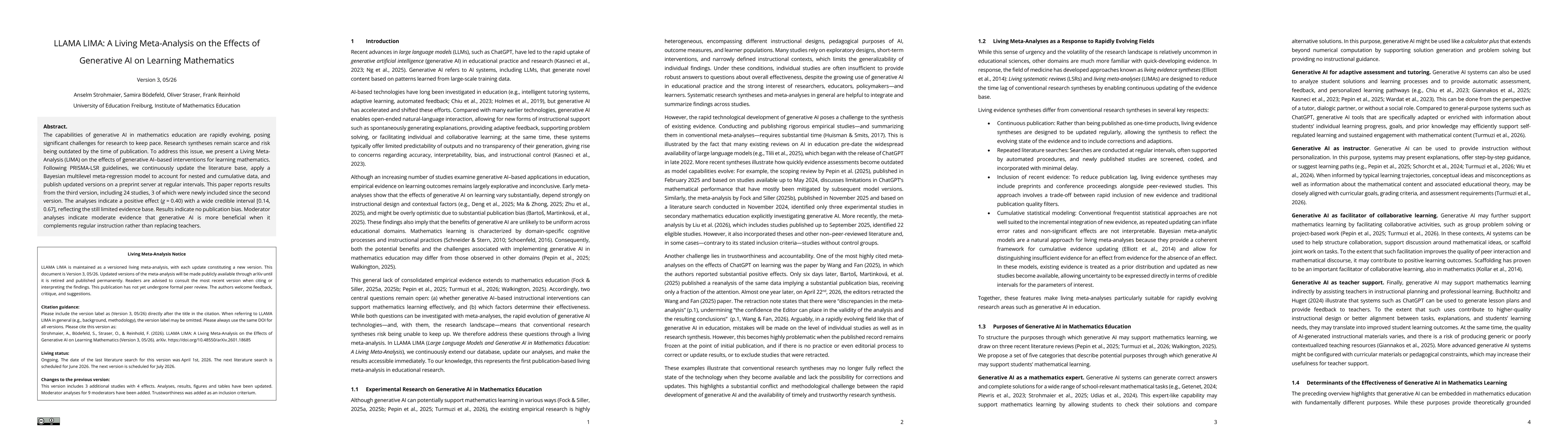 Thumbnail for LLAMA LIMA: A Living Meta-Analysis on the Effects of Generative AI on Learning Mathematics