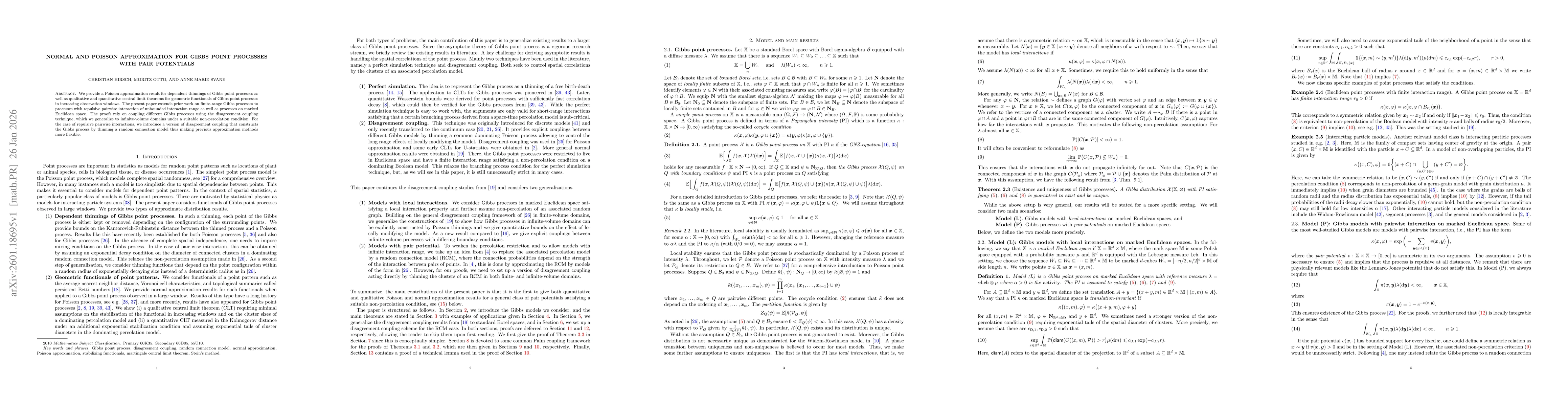Thumbnail for Normal and Poisson approximation for Gibbs point processes with pair potentials