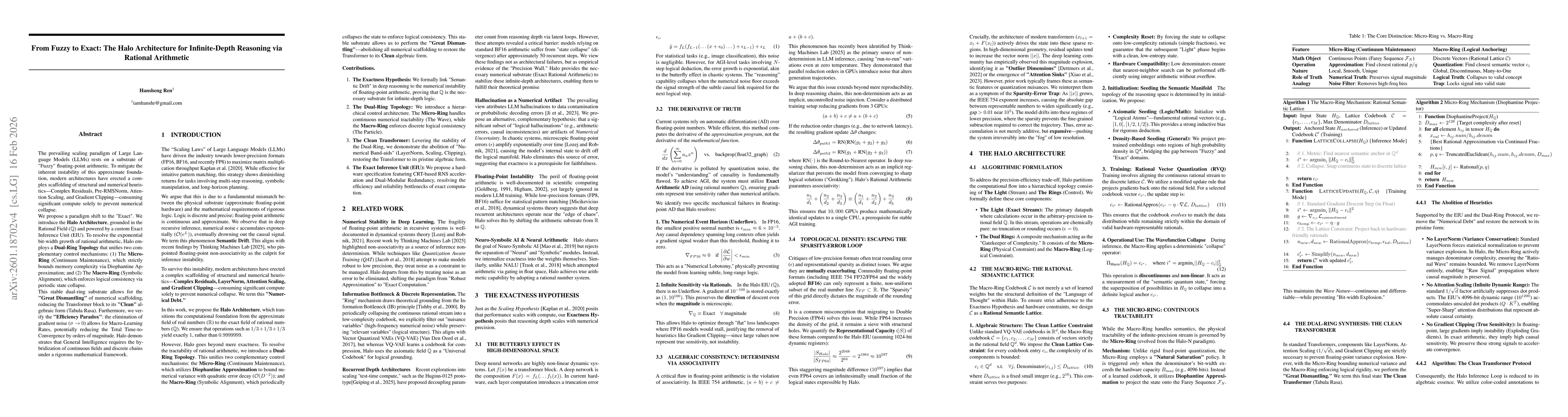 Thumbnail for From Fuzzy to Exact: The Halo Architecture for Infinite-Depth Reasoning via Rational Arithmetic
