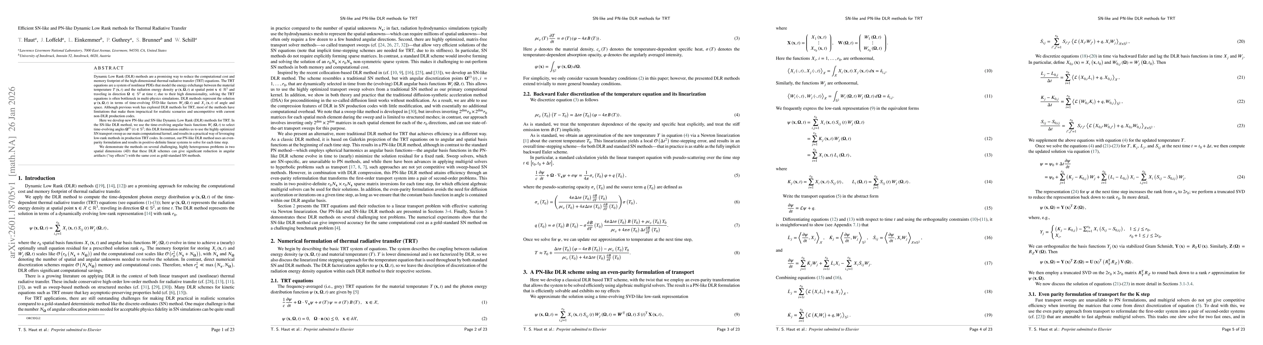 Thumbnail for Efficient SN-like and PN-like Dynamic Low Rank methods for Thermal Radiative Transfer