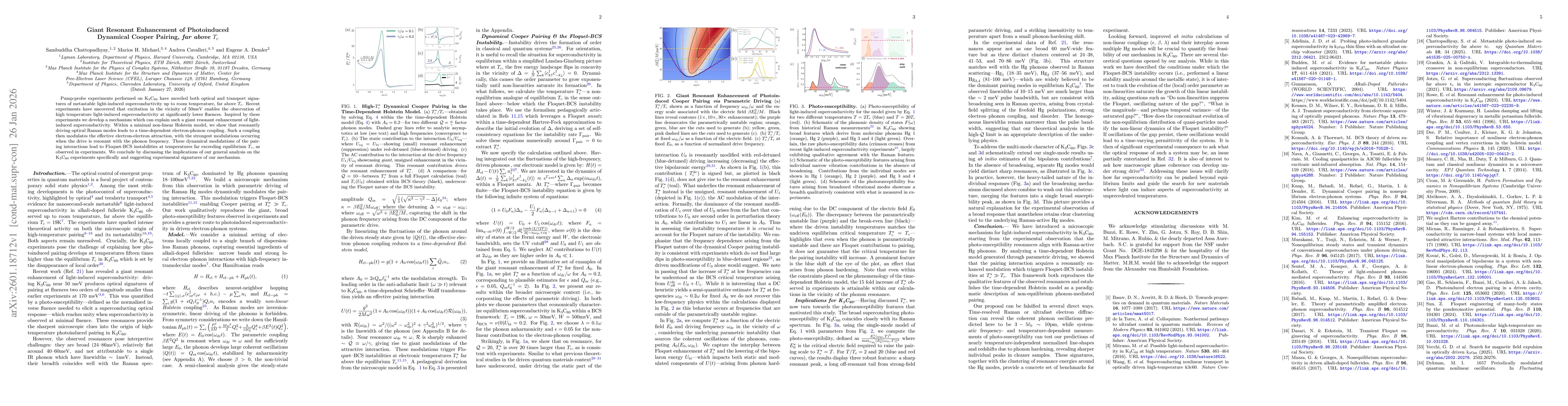 Thumbnail for Giant Resonant Enhancement of Photoinduced Dynamical Cooper Pairing, far above $T_c$