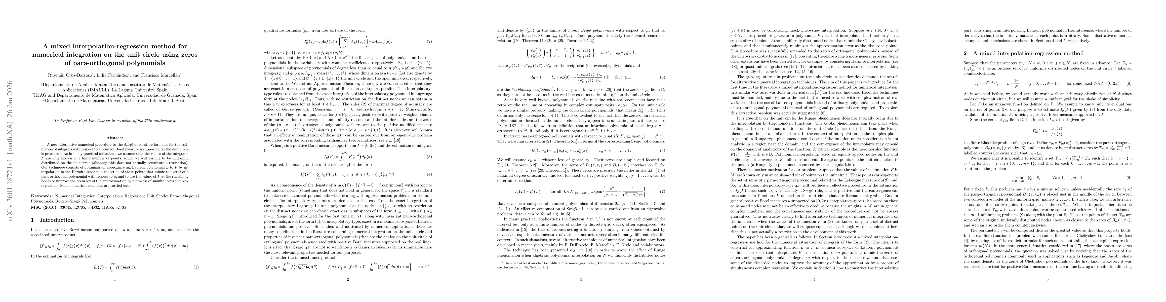 Thumbnail for A mixed interpolation-regression method for numerical integration on the unit circle using zeros of para-orthogonal polynomials