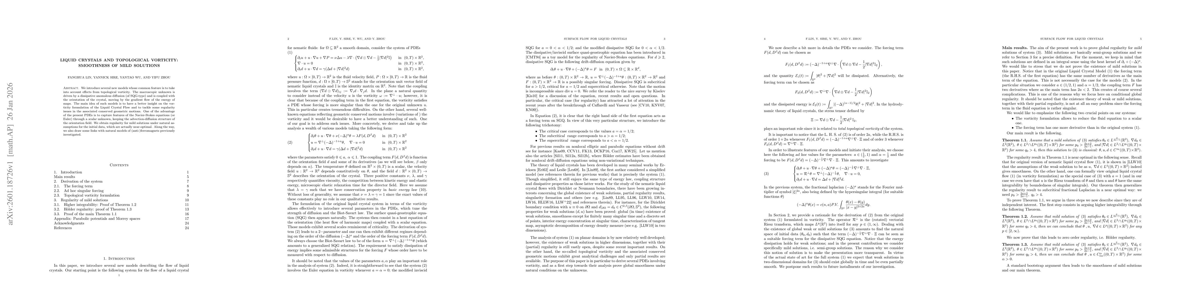 Thumbnail for Liquid crystals and topological vorticity: smoothness of mild solutions