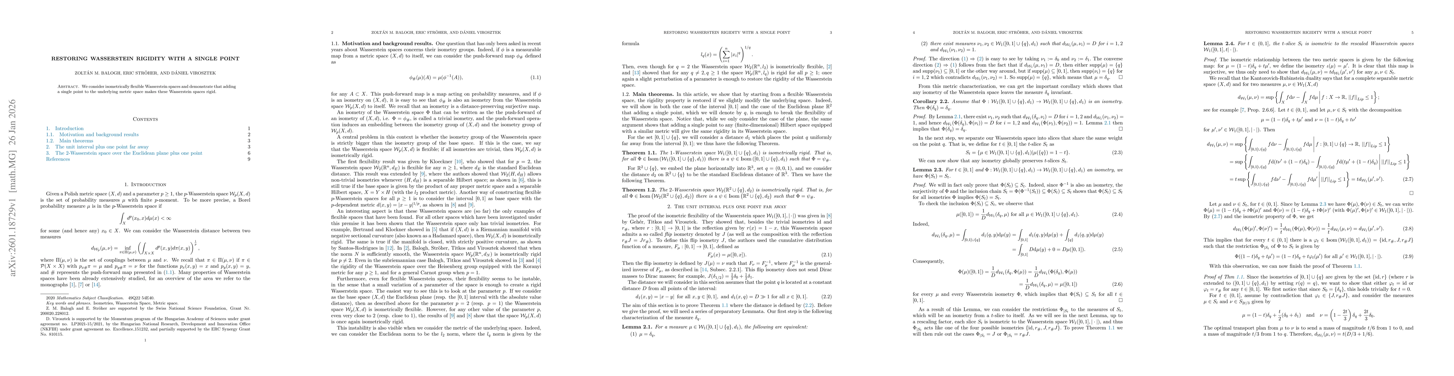 Thumbnail for Restoring Wasserstein Rigidity with a single point