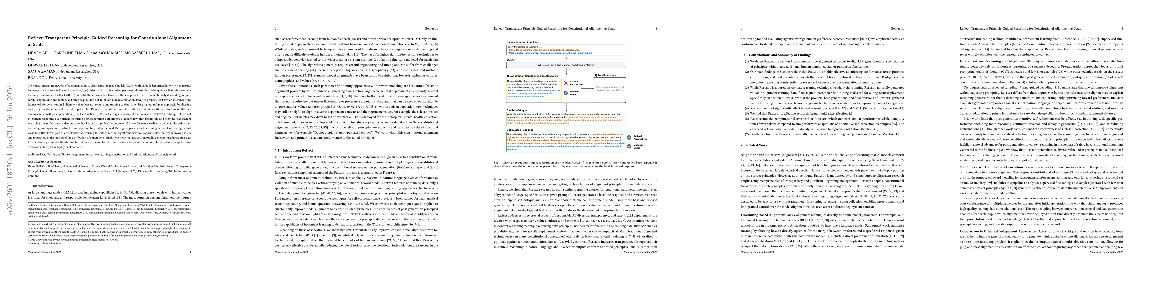 Thumbnail for Reflect: Transparent Principle-Guided Reasoning for Constitutional Alignment at Scale