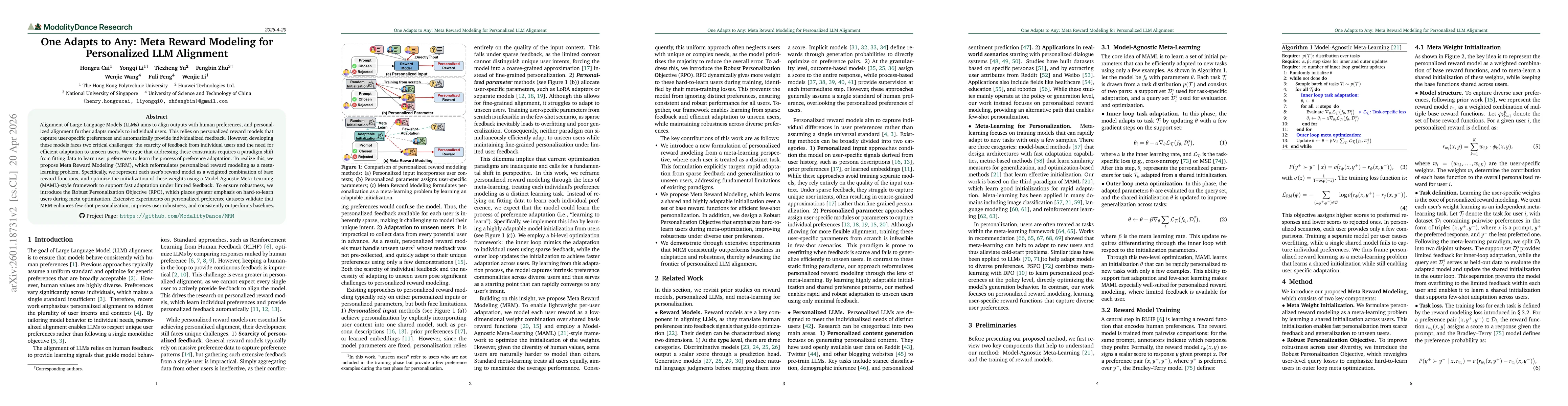 Thumbnail for One Adapts to Any: Meta Reward Modeling for Personalized LLM Alignment