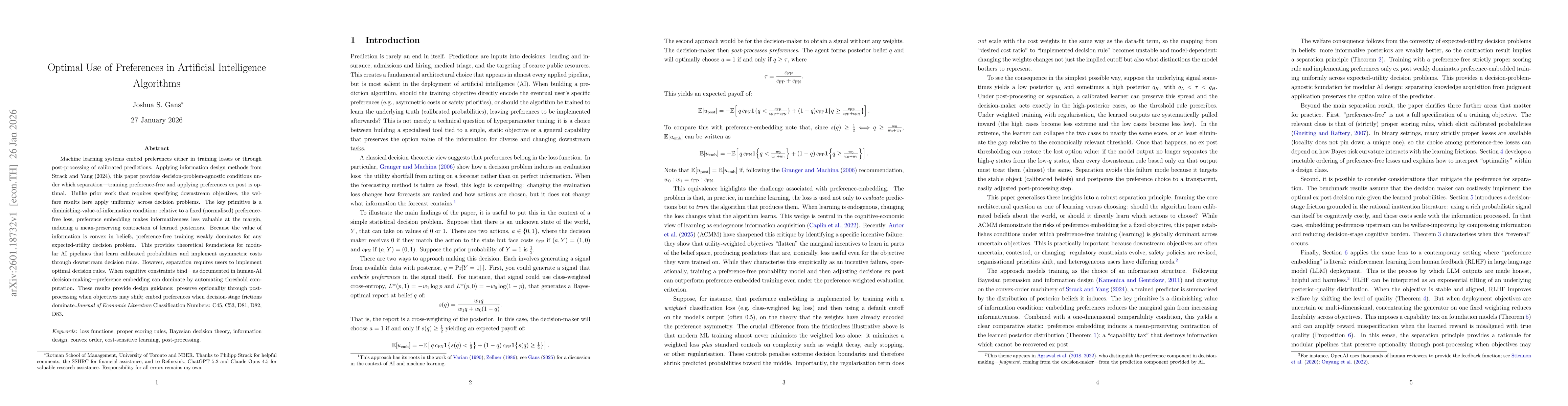 Thumbnail for Optimal Use of Preferences in Artificial Intelligence Algorithms