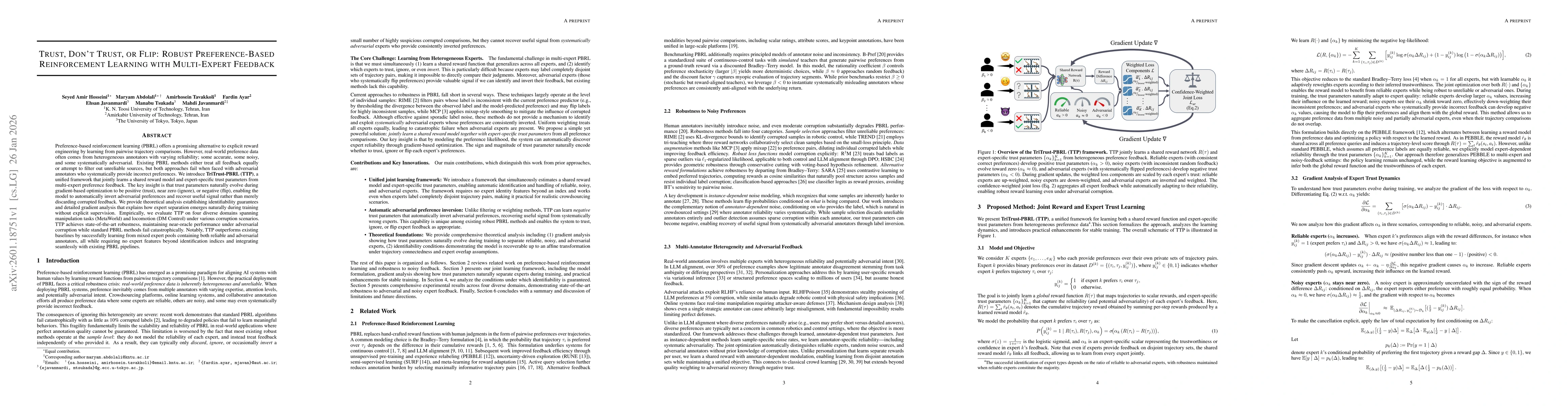 Thumbnail for Trust, Don't Trust, or Flip: Robust Preference-Based Reinforcement Learning with Multi-Expert Feedback