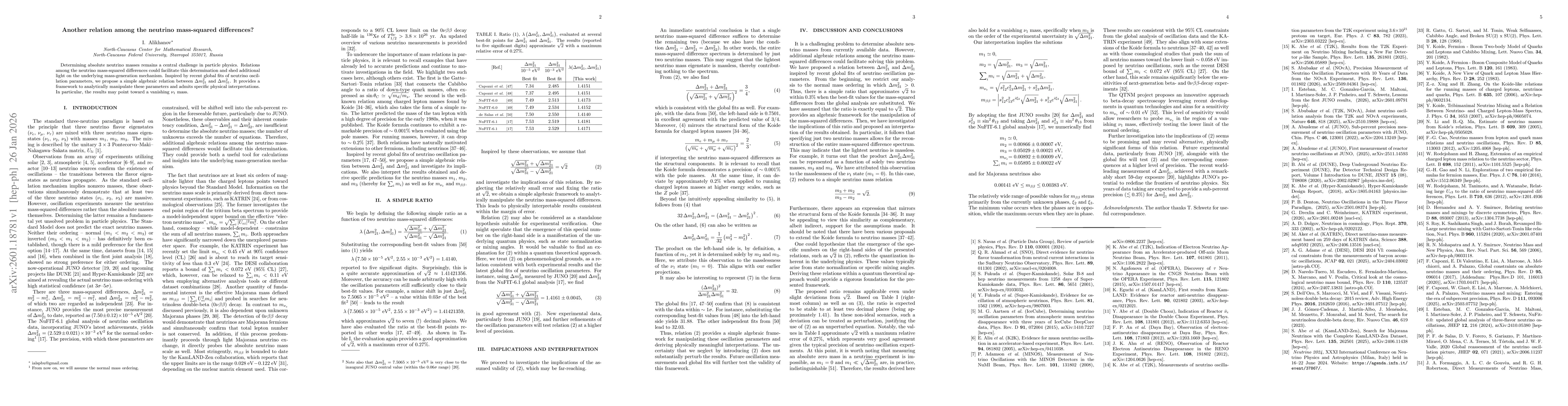 Thumbnail for Another relation among the neutrino mass-squared differences?