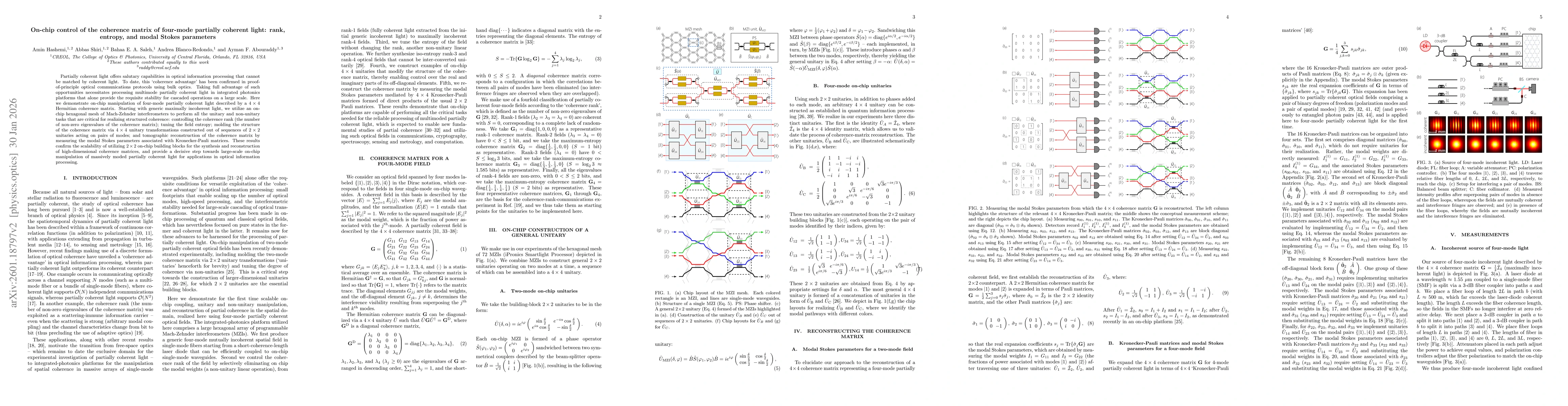 Thumbnail for On-chip control of the coherence matrix of four-mode partially coherent light: rank, entropy, and modal Stokes parameters