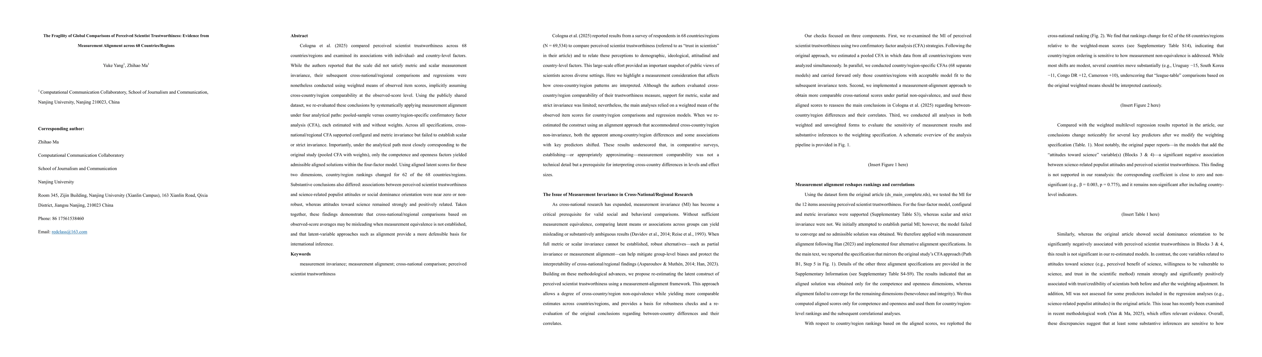 Thumbnail for The Fragility of Global Comparisons of Perceived Scientist Trustworthiness: Evidence from Measurement Alignment across 68 Countries/Regions