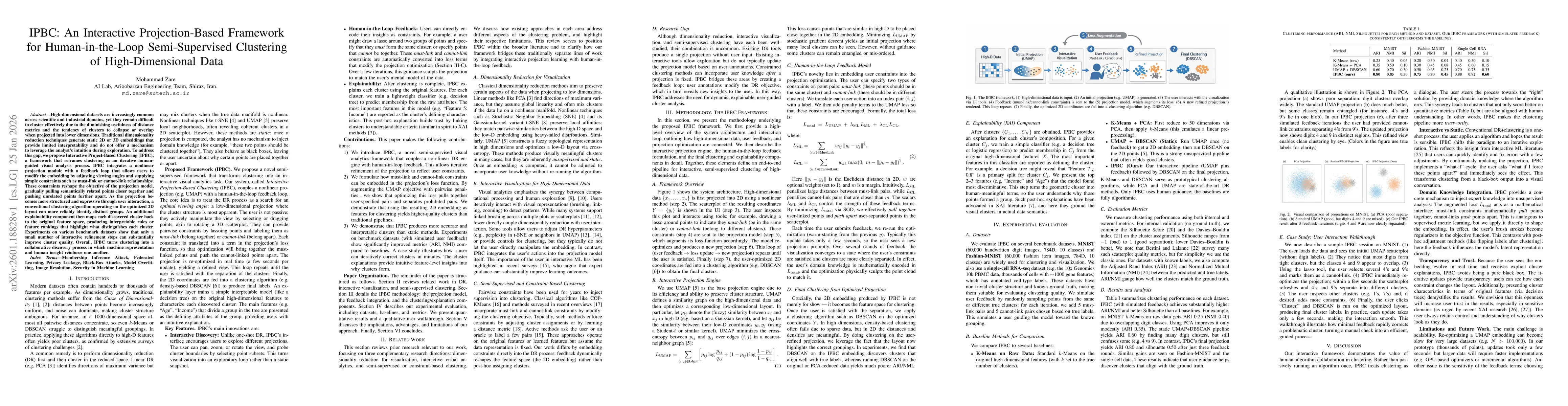 Thumbnail for IPBC: An Interactive Projection-Based Framework for Human-in-the-Loop Semi-Supervised Clustering of High-Dimensional Data