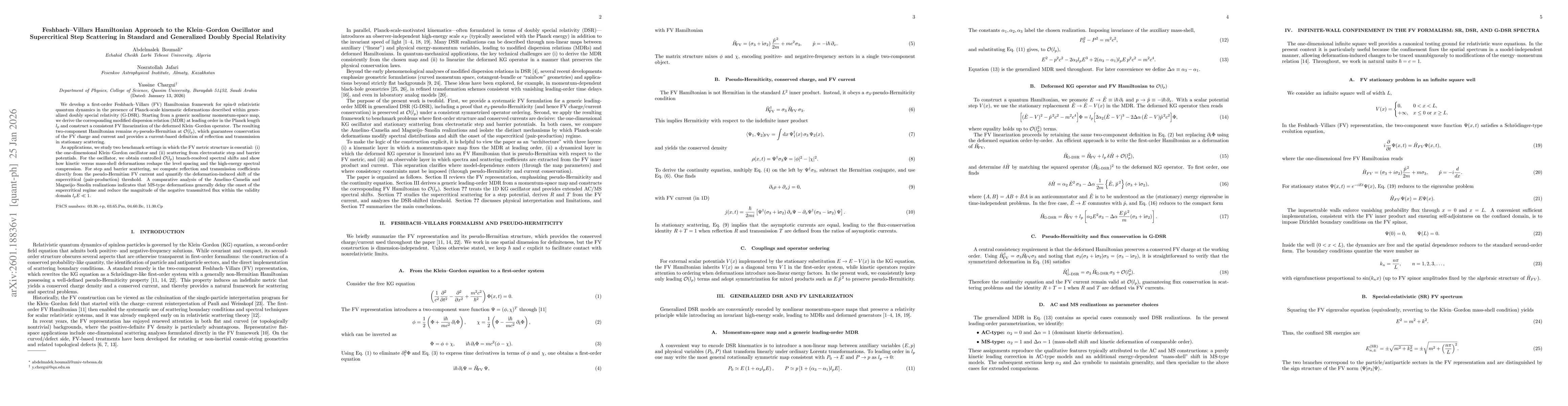 Thumbnail for Feshbach-Villars Hamiltonian Approach to the Klein-Gordon Oscillator and Supercritical Step Scattering in Standard and Generalized Doubly Special Relativity