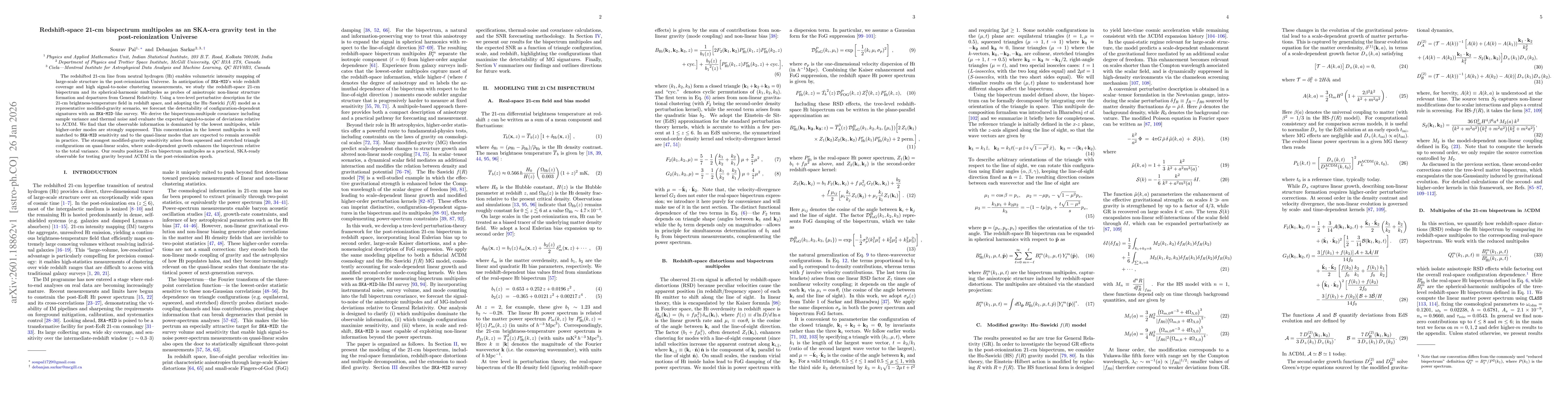 Thumbnail for Redshift-space 21-cm bispectrum multipoles as an SKA-era gravity test in the post-reionization Universe
