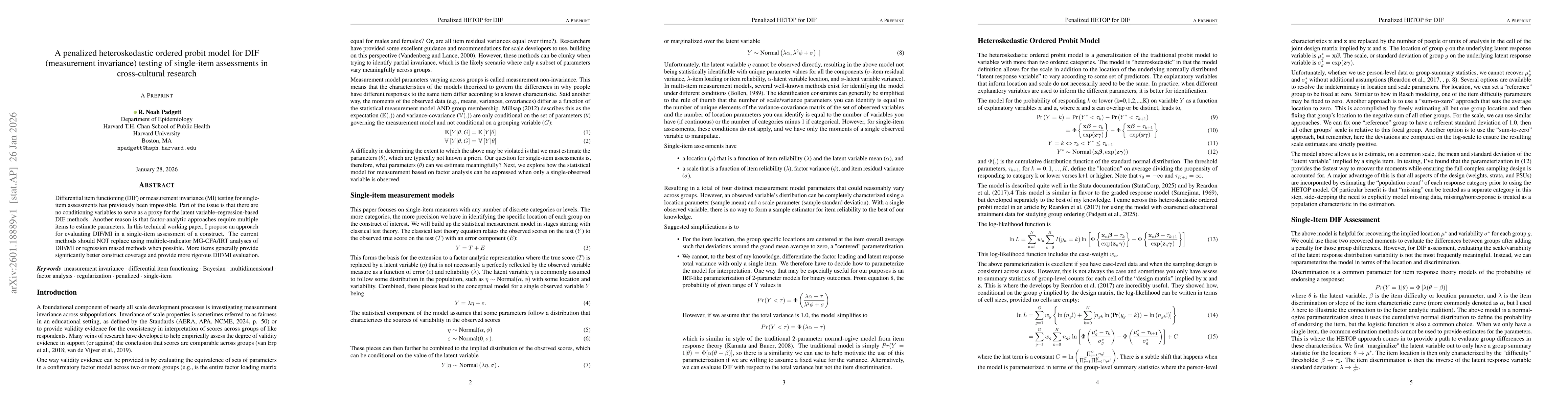 Thumbnail for A penalized heteroskedastic ordered probit model for DIF (measurement invariance) testing of single-item assessments in cross-cultural research