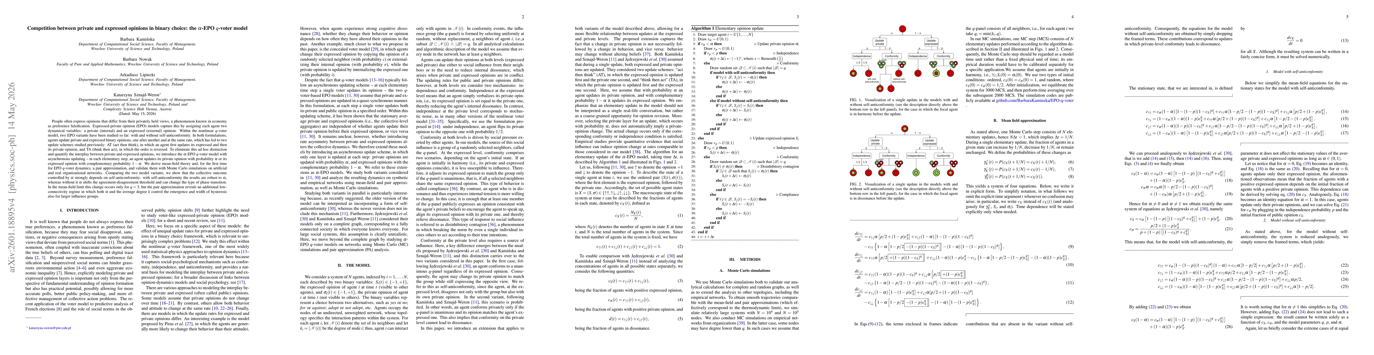 Thumbnail for Asynchronous expressed-private $q$-voter model on networks: self-anticonformity and preference falsification