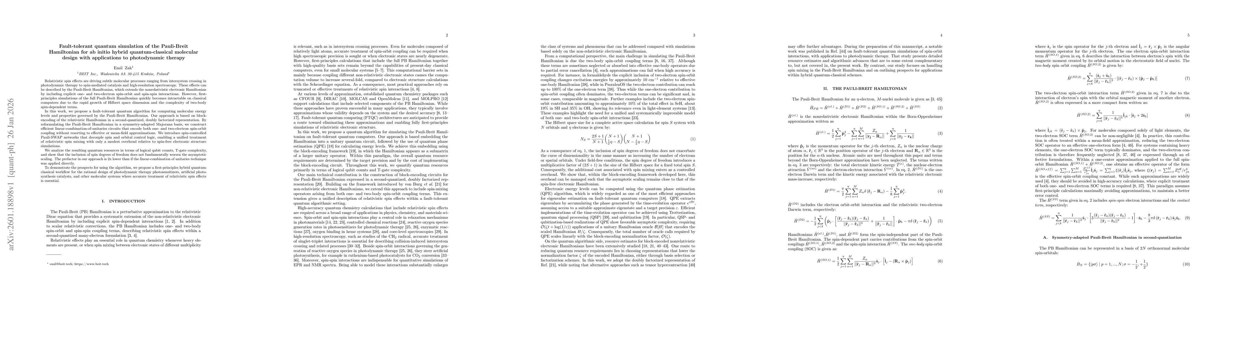 Thumbnail for Fault-tolerant quantum simulation of the Pauli-Breit Hamiltonian for ab initio hybrid quantum-classical molecular design with applications to photodynamic therapy