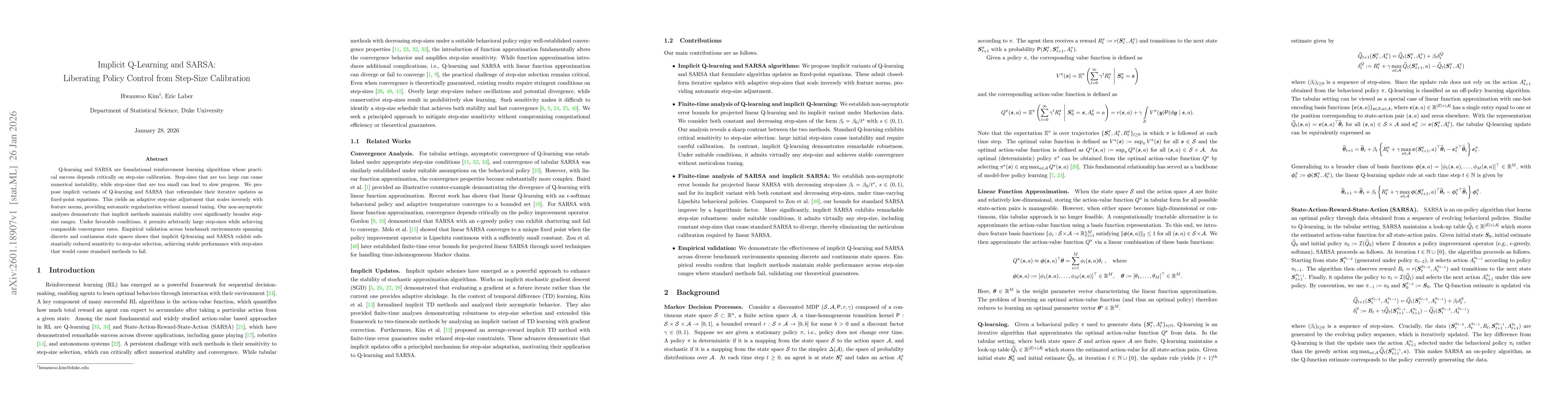 Thumbnail for Implicit Q-Learning and SARSA: Liberating Policy Control from Step-Size Calibration