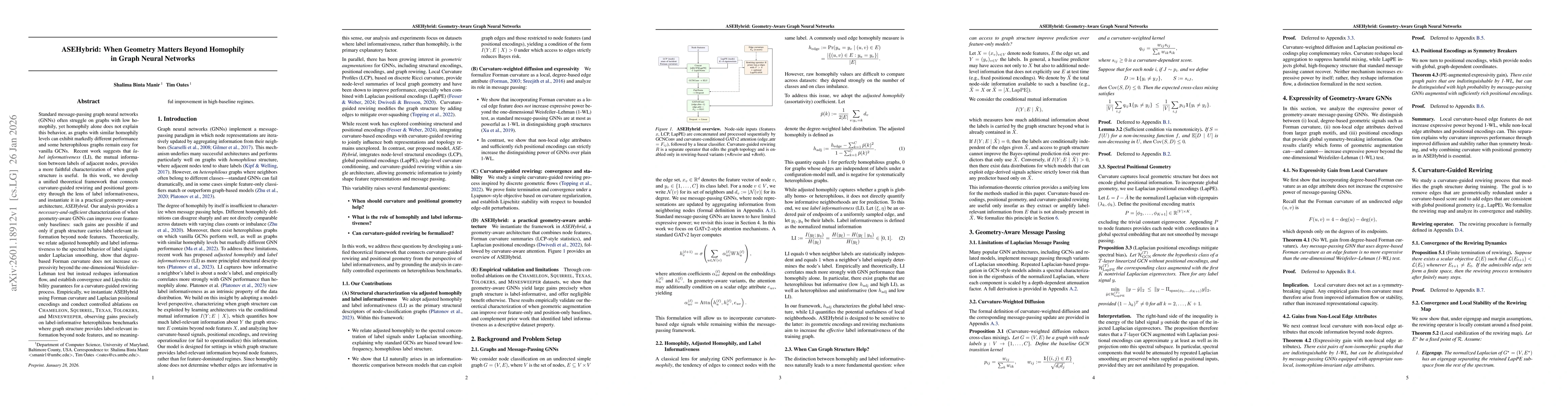 Thumbnail for ASEHybrid: When Geometry Matters Beyond Homophily in Graph Neural Networks