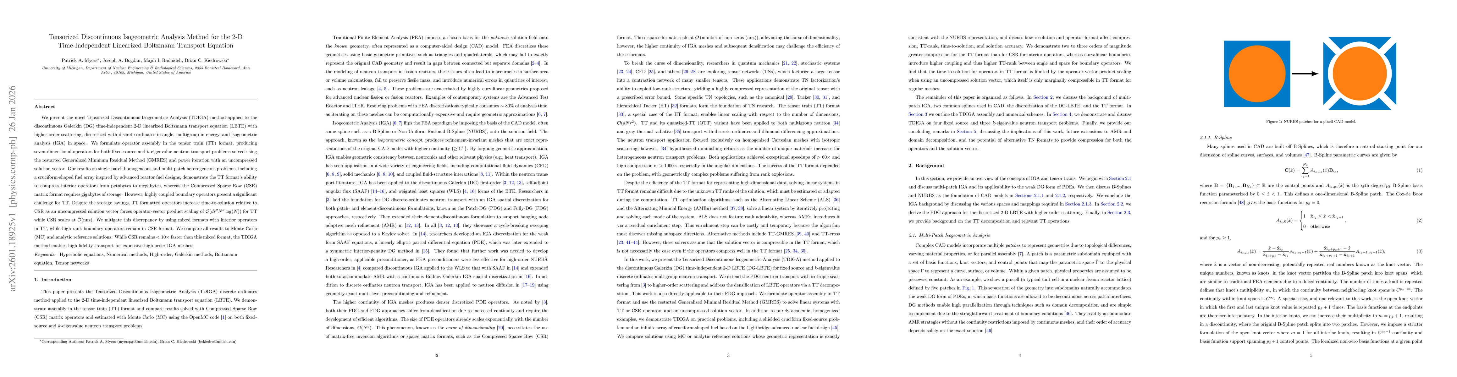 Thumbnail for Tensorized Discontinuous Isogeometric Analysis Method for the 2-D Time-Independent Linearized Boltzmann Transport Equation