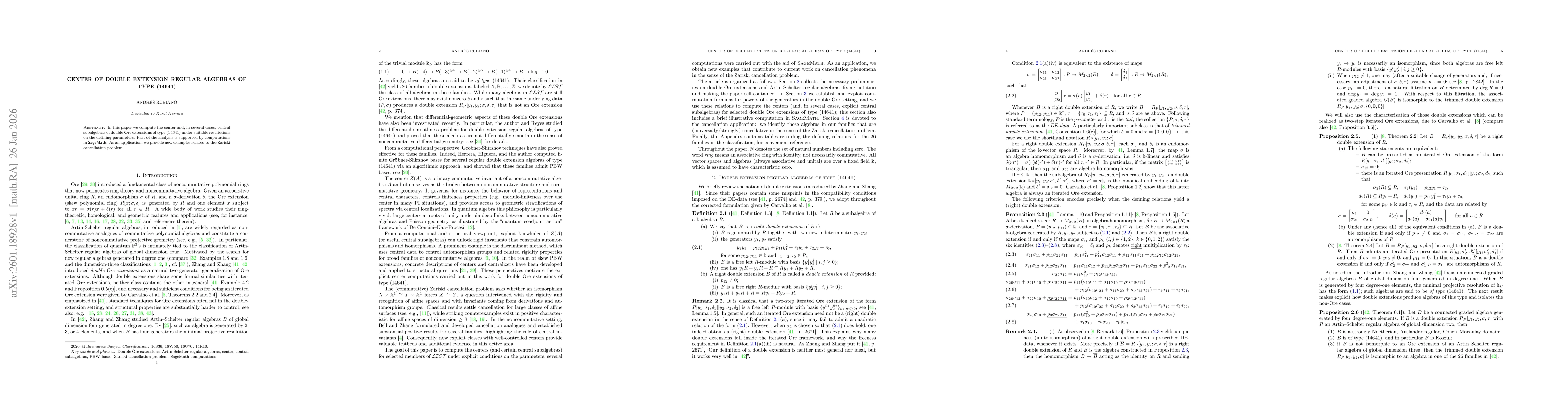 Thumbnail for Center of double extension regular algebras of type (14641)