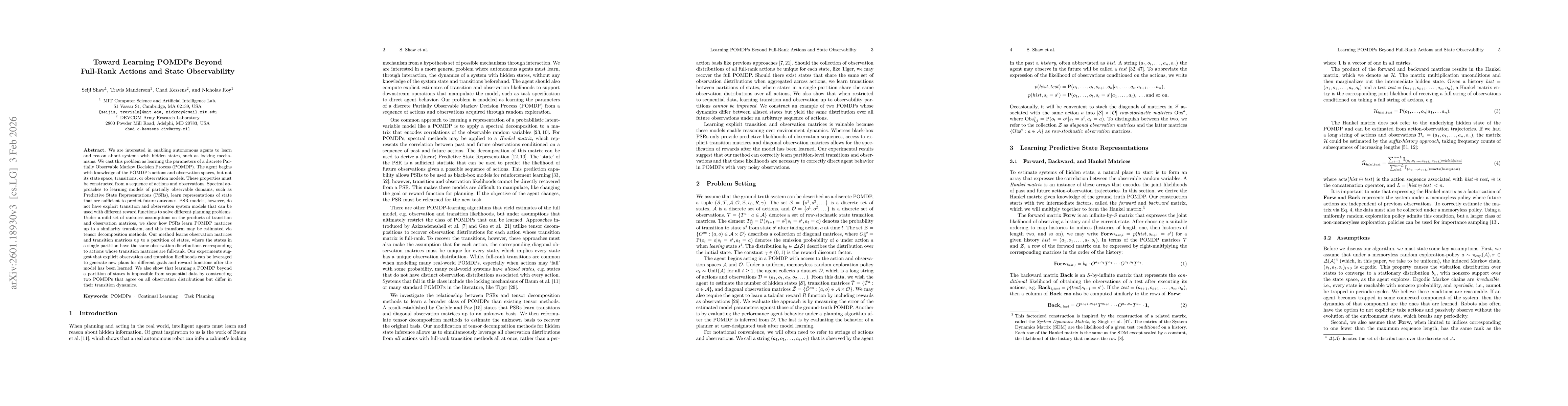 Thumbnail for Toward Learning POMDPs Beyond Full-Rank Actions and State Observability