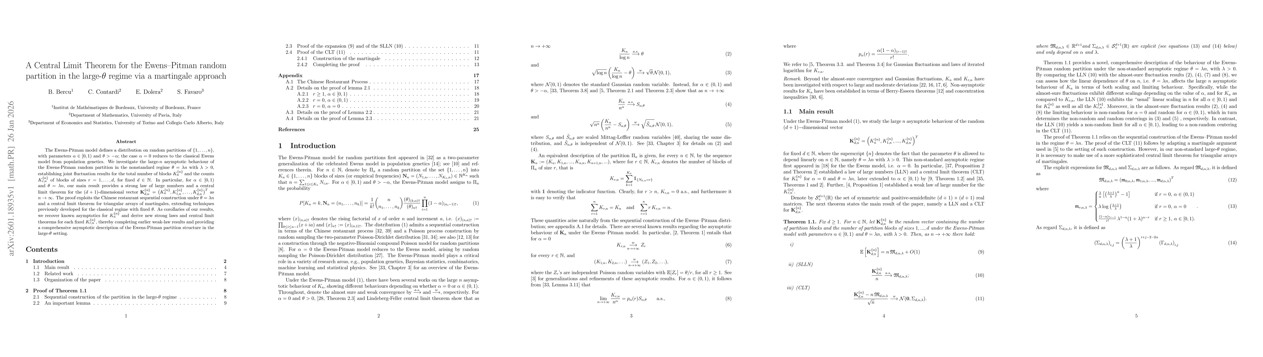 Thumbnail for A Central Limit Theorem for the Ewens-Pitman random partition in the large-$θ$ regime via a martingale approach
