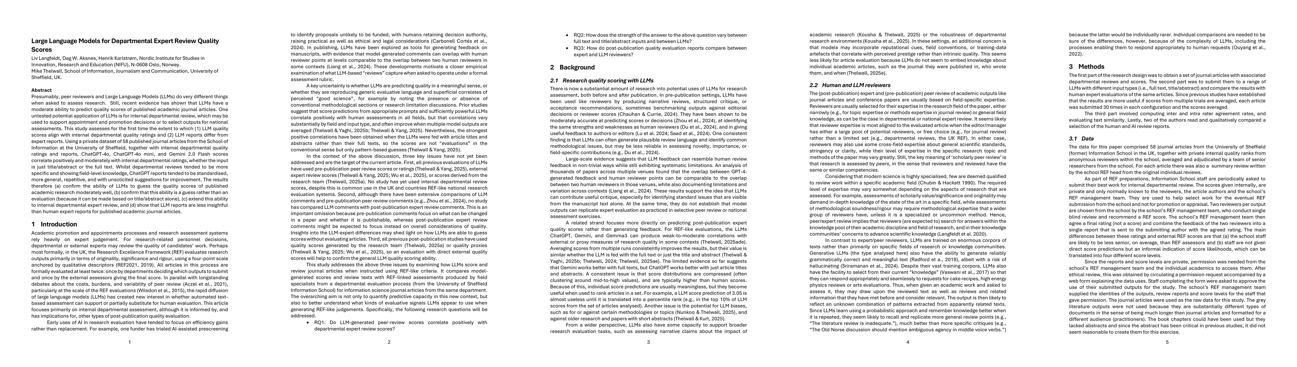 Thumbnail for Large Language Models for Departmental Expert Review Quality Scores