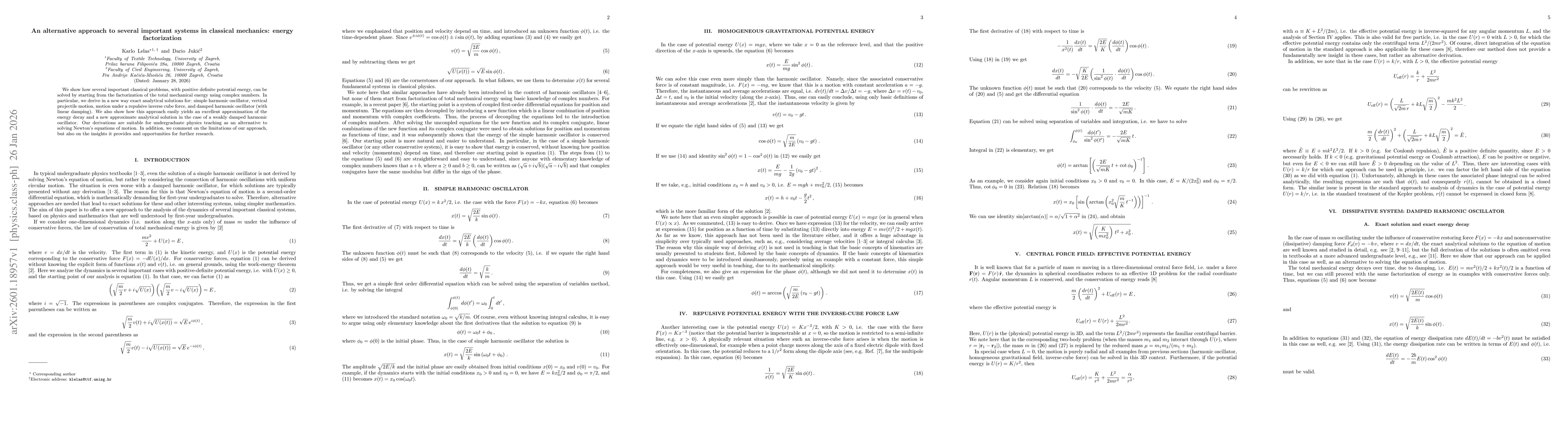 Thumbnail for An alternative approach to several important systems in classical mechanics: energy factorization