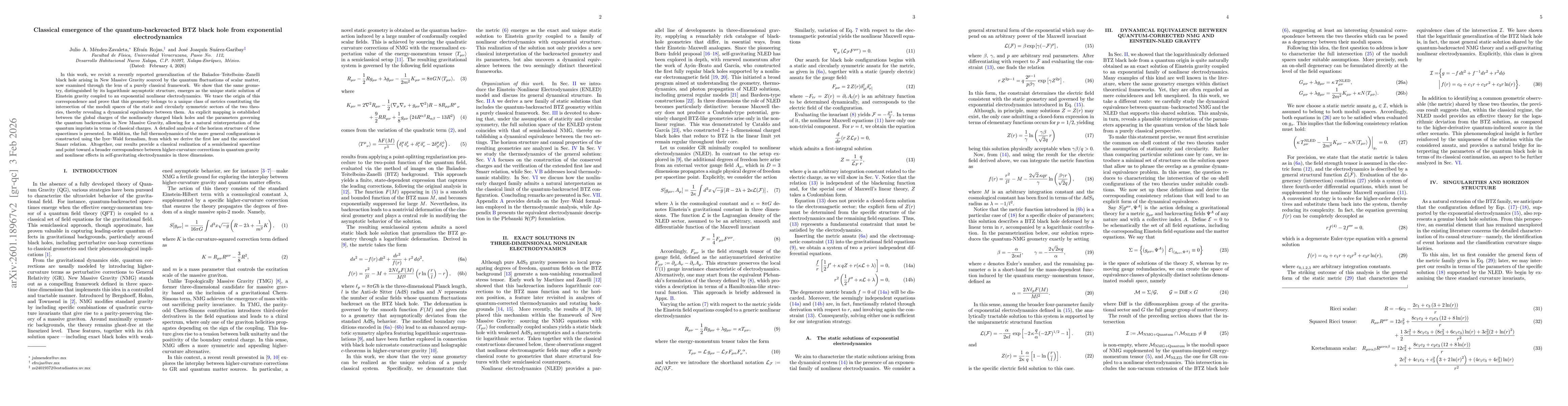 Thumbnail for Classical emergence of the quantum-backreacted BTZ black hole from exponential electrodynamics