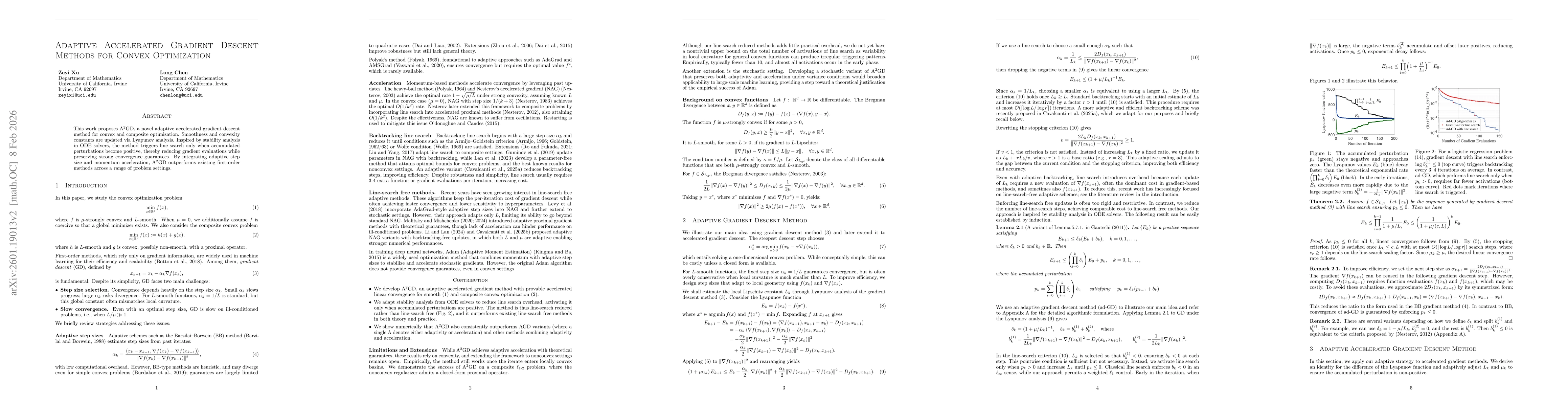 Thumbnail for Adaptive Accelerated Gradient Descent Methods for Convex Optimization
