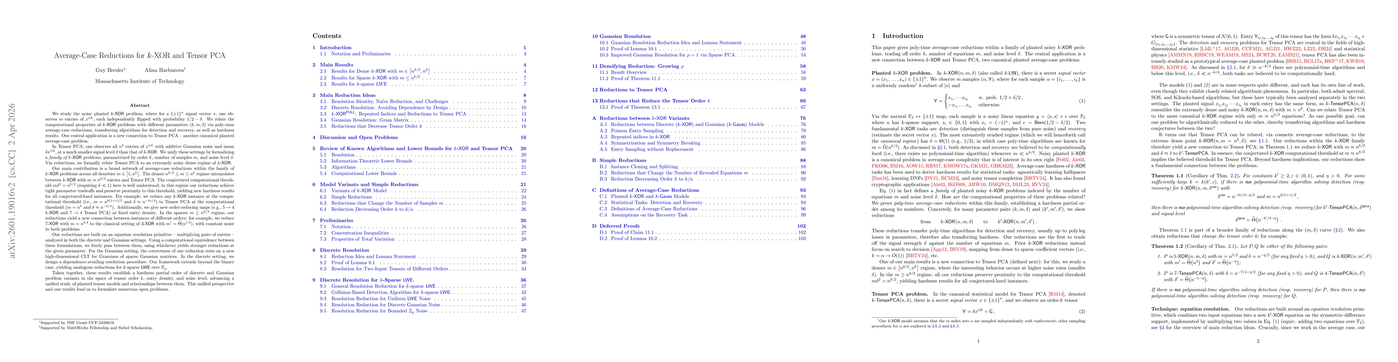 Thumbnail for Average-Case Reductions for $k$-XOR and Tensor PCA