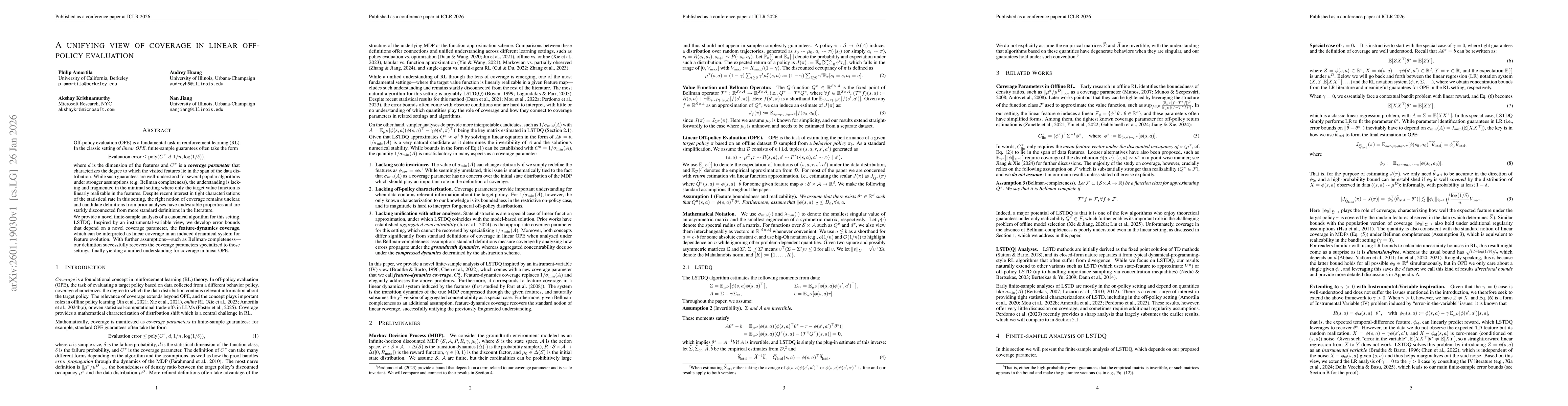 Thumbnail for A Unifying View of Coverage in Linear Off-Policy Evaluation
