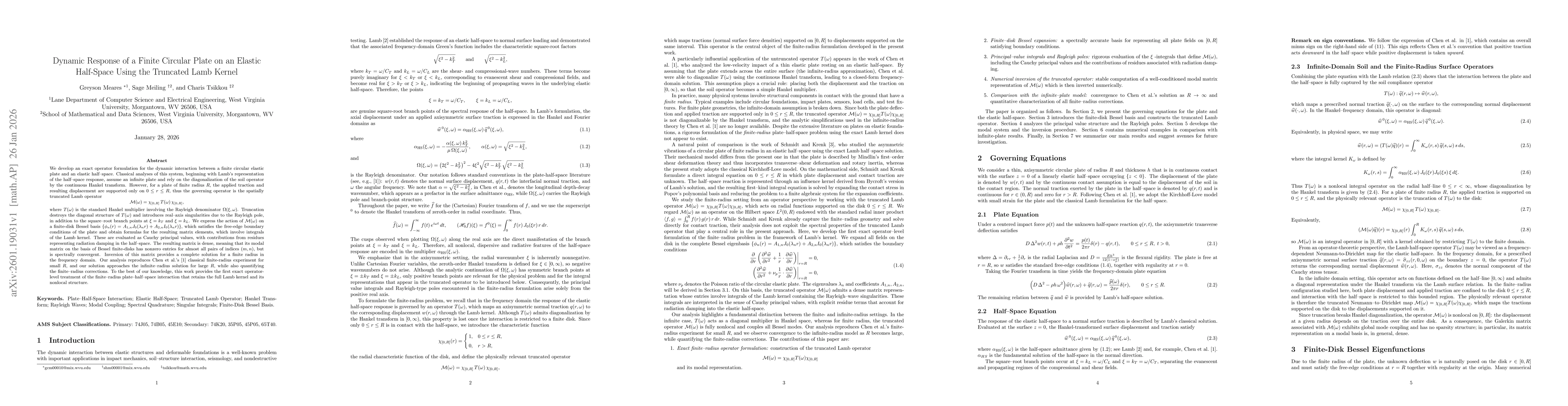 Thumbnail for Dynamic Response of a Finite Circular Plate on an Elastic Half-Space Using the Truncated Lamb Kernel