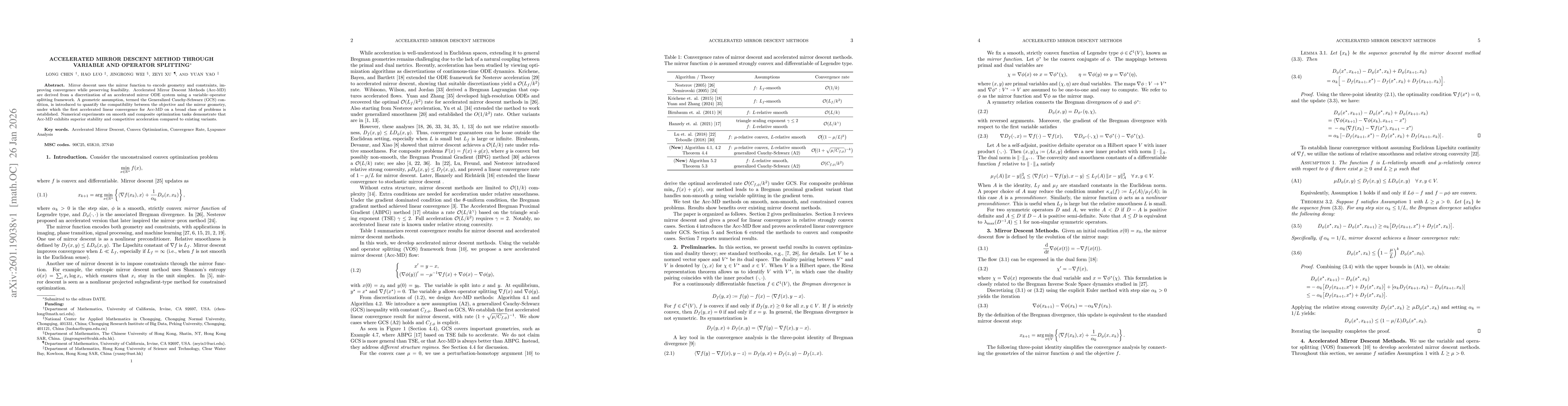 Thumbnail for Accelerated Mirror Descent Method through Variable and Operator Splitting
